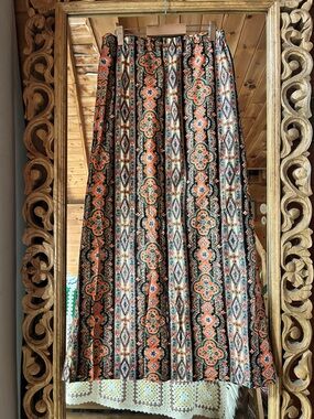Vintage Copley Square Ltd Boho Festival Skirt with Orange Multicolor Aztec Print